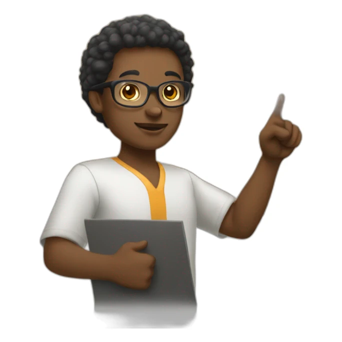 African American giving class pointing at board sticker