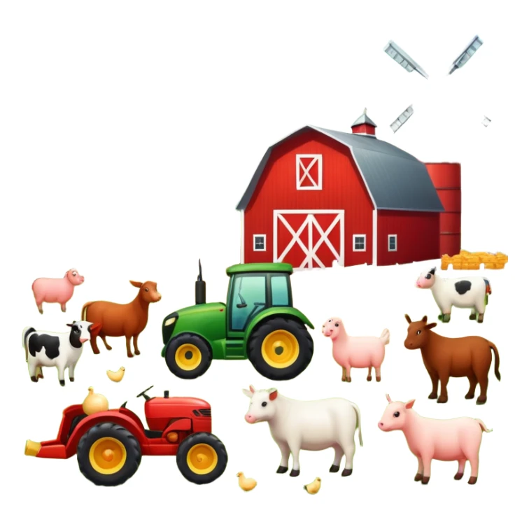 farm scene with barn, tractor, and animals sticker