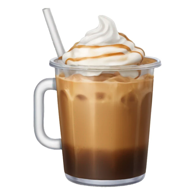 Caramel iced coffee in a clear cup with straw sticker