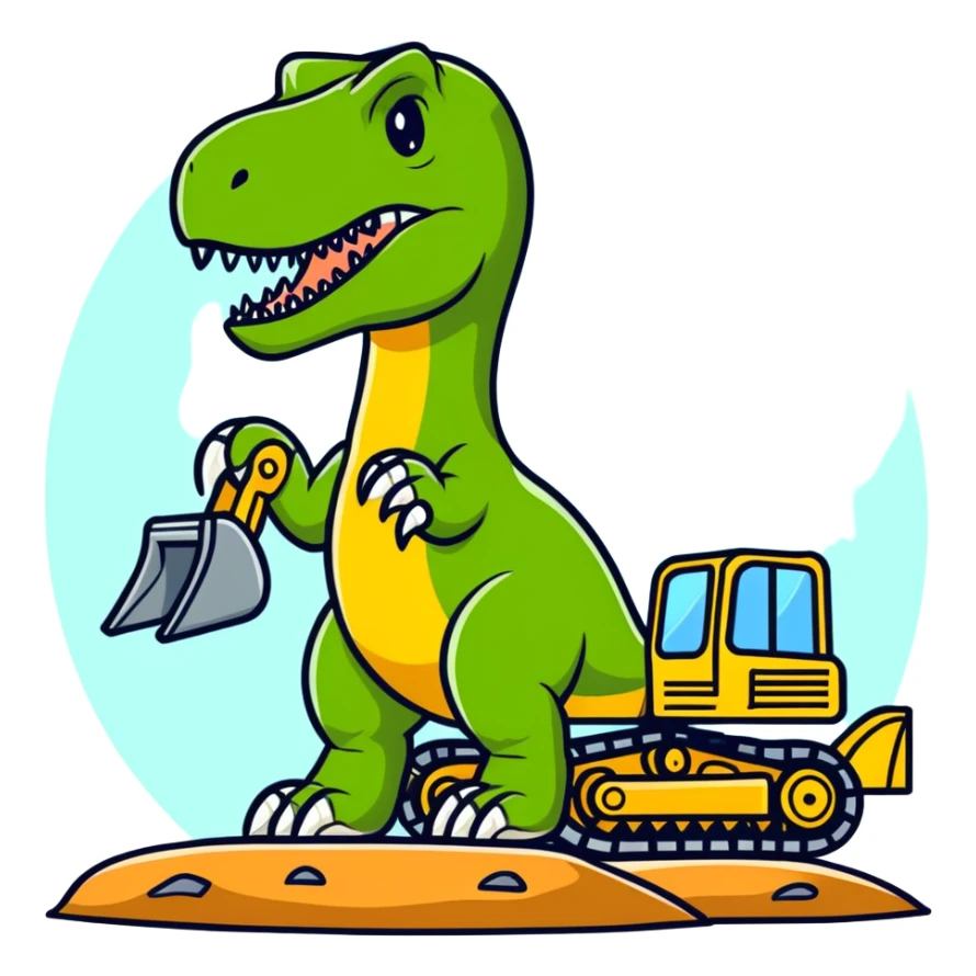 A T. rex with a excavator in its hands sticker