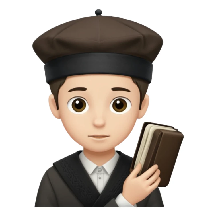 a boy with kippa and not a hat putting on tefillin sticker
