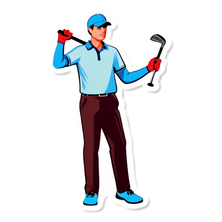 Man with broken golf clubs  sticker