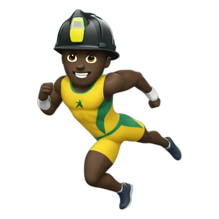 usain bolt with a firefighter helmet sticker