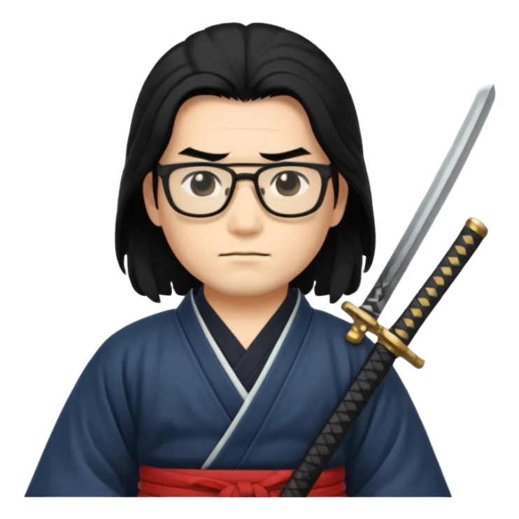long hair samurai with glasses sticker
