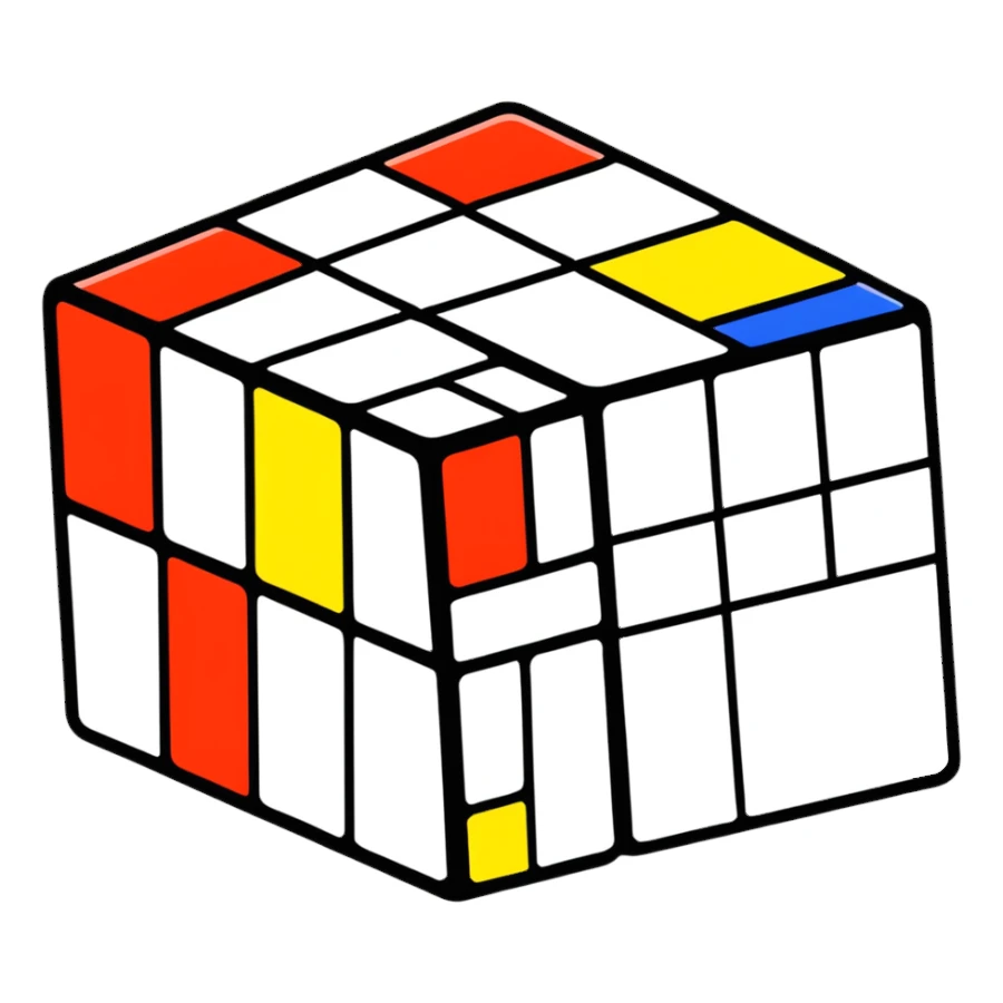 Colorful 3D Rubik's cube puzzle toy, partially solved sticker