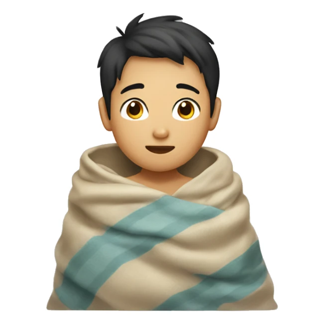asian boy cozy in blanket sticker