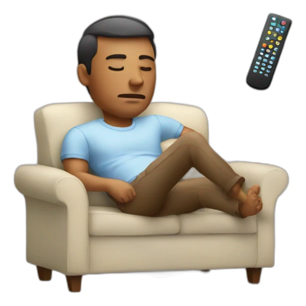 man falling asleep on a sofa with the remote control in his hand sticker