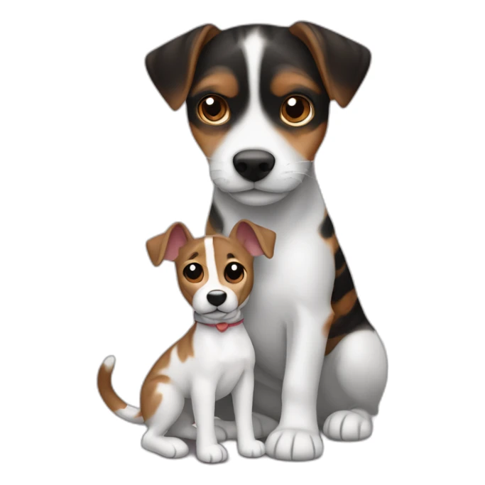 Black mackerel tabby cut hugging brown Jack Russell dog sticker