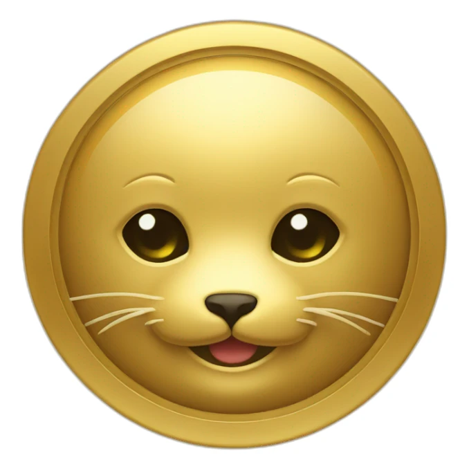 gold emblem with cute seal face sticker