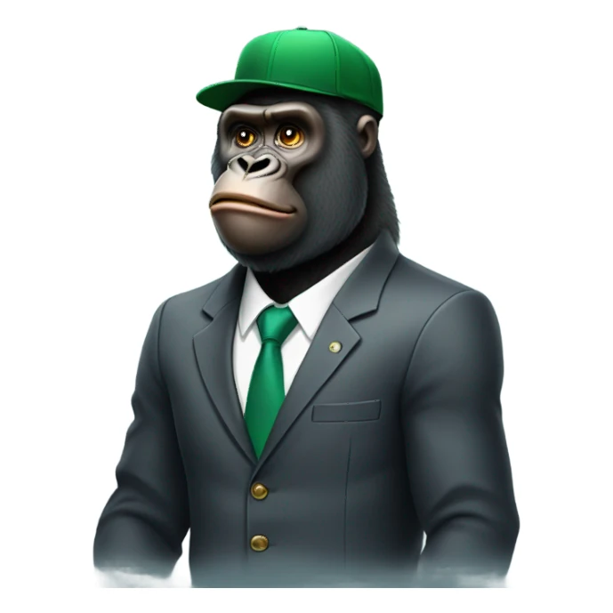 Gorilla in a suit and green baseball hat sticker