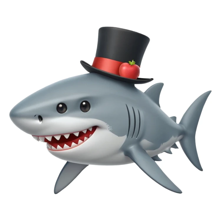 shark with a top hat, side view, simple apple emoji style sticker
