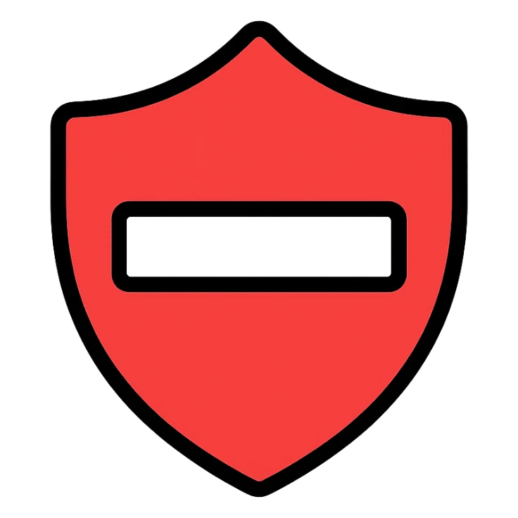 stylized shield stop icon, red fill with white stripe, no text sticker