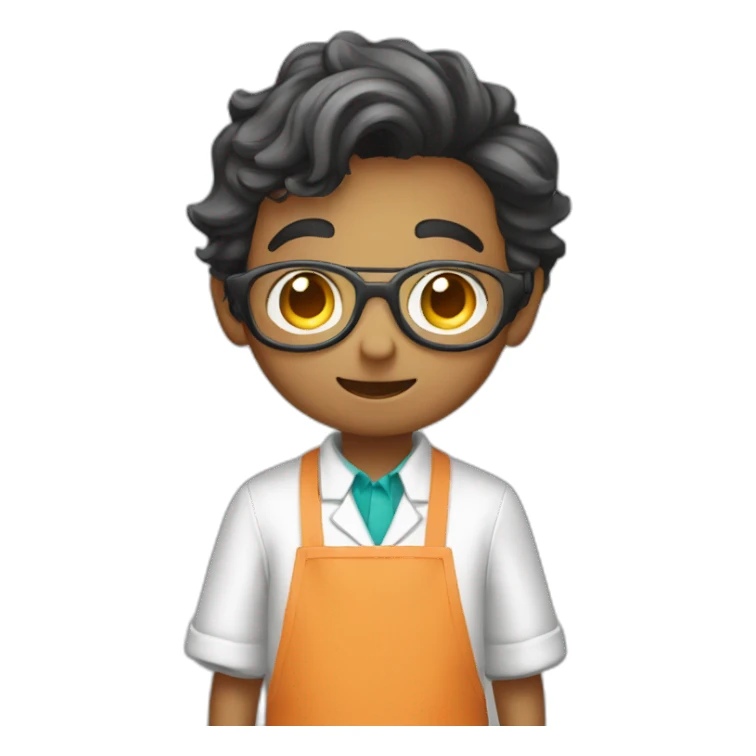 A scientist boy wearing apron and and having camera on hands sticker