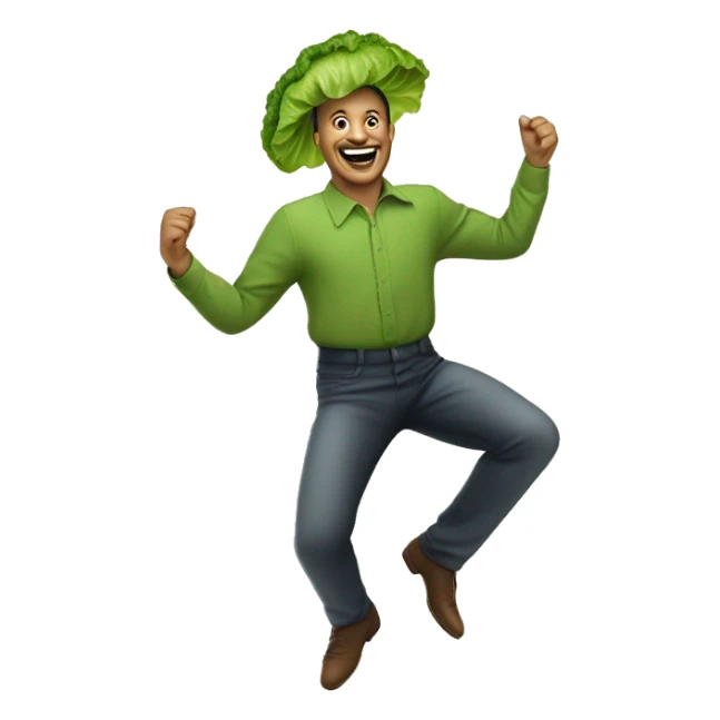 Dancing man, but with a Romain lettuce as a head sticker