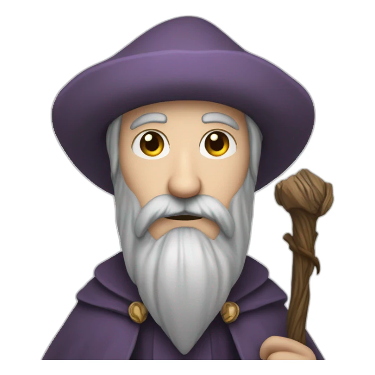 pale black bearded wizard with brown eyes and a staff sticker