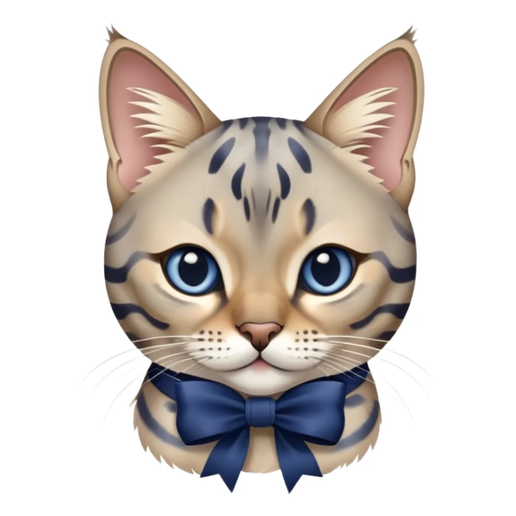 light grey bengal cat with navy blue bow sticker