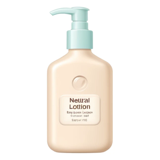 Neutral beige body lotion bottle with pump, pastel backdrop sticker