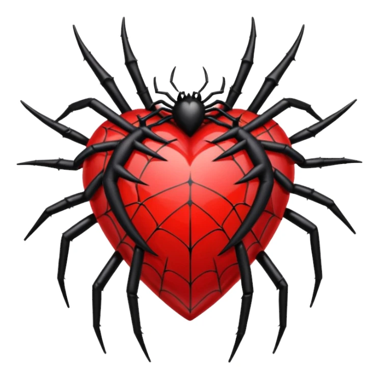 red heart with black thorns, crystal, and a spiderweb, dark romance sticker