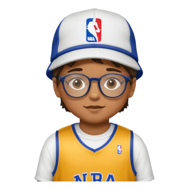 glasses child with hat and nba jersey sticker