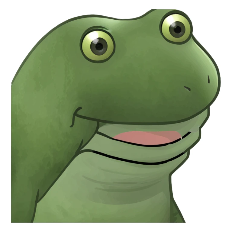 Bufo frog meme, green frog with a mischievous grin, simple style sticker