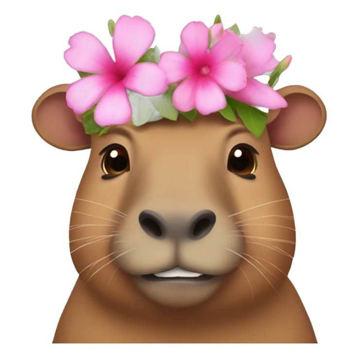 Capibara with pink flowers on her head sticker