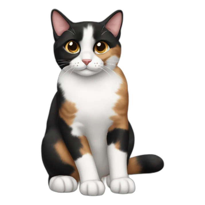 black white brown calico cat sit sticker