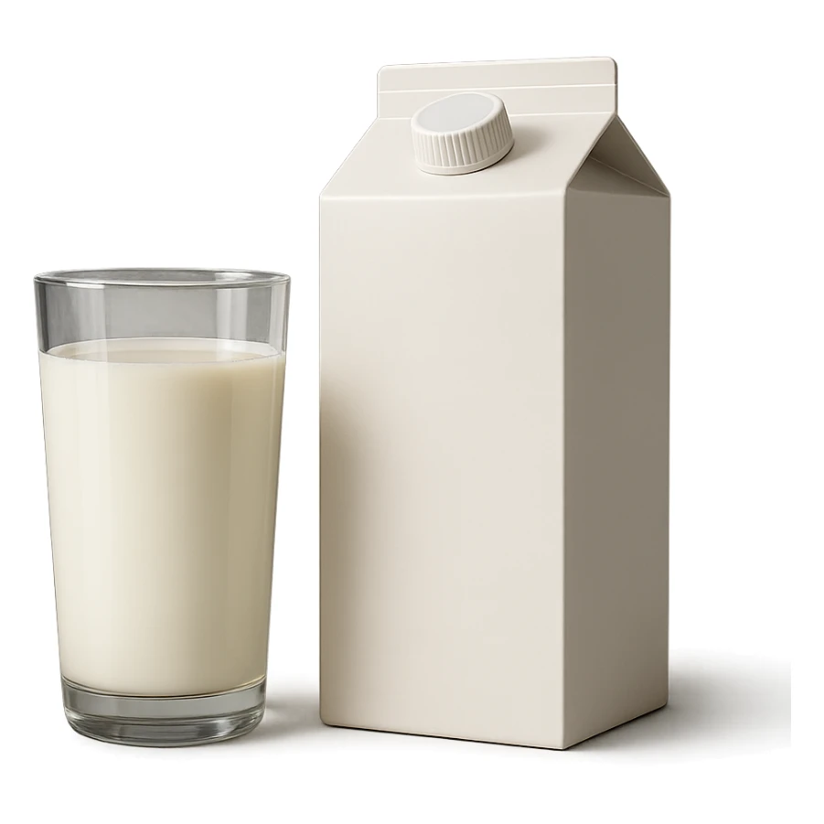 BICCHIERE DI LATTE ACCANTO A BUSTA DI LATTE, IPERREALISTICA 4K sticker