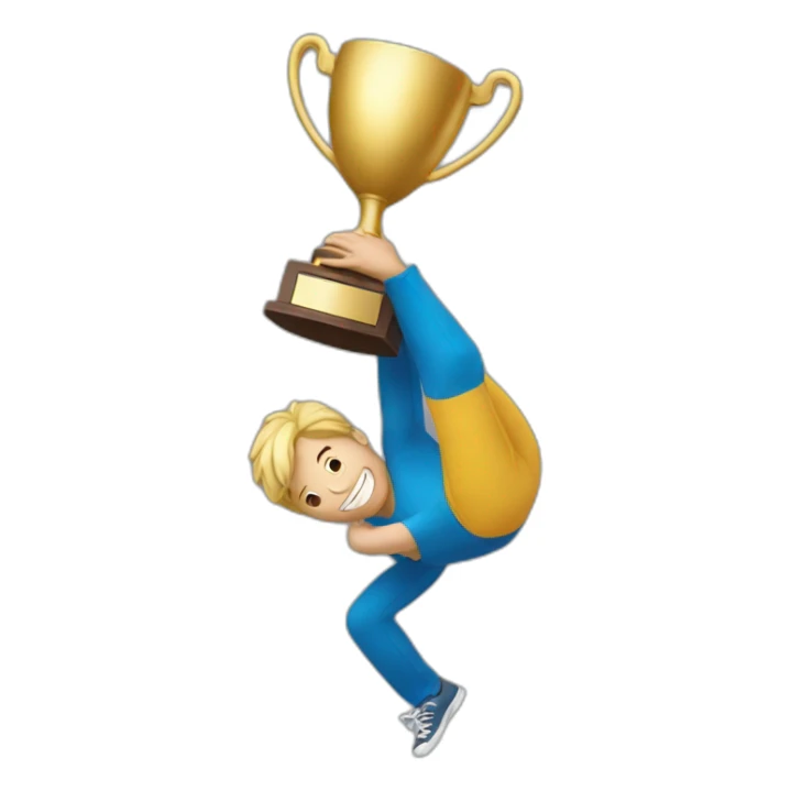 Guy being lifted in the air with trophy sticker