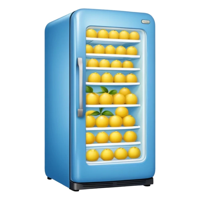 a blue refrigerator full of lemons sticker