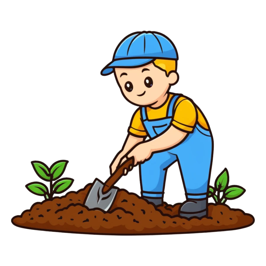 focused young white male gardener digging soil sticker