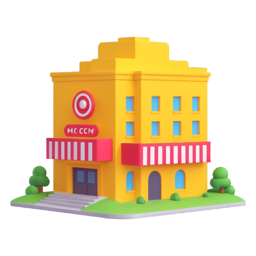 3D cinema building in blue color sticker