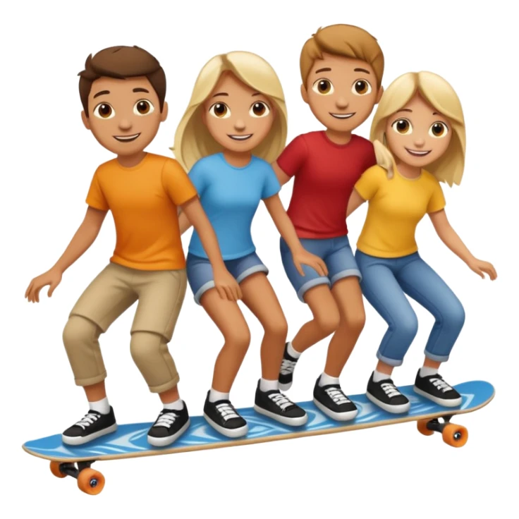 Four people on one long skateboard sticker