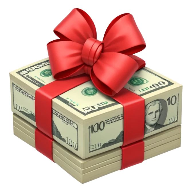 Australian $100 notes stacked together and wrapped in a bow sticker