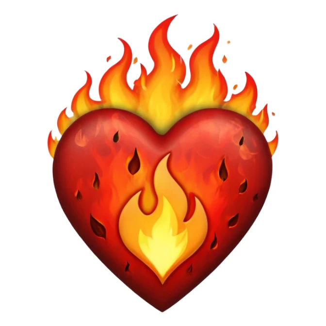 Black and red heart on fire sticker