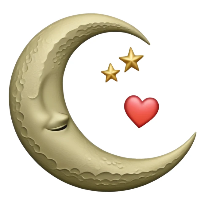 khaki crescent moon with a small heart sticker