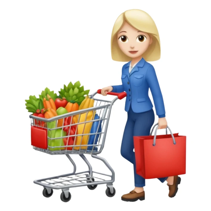 lady with shopping cart sticker