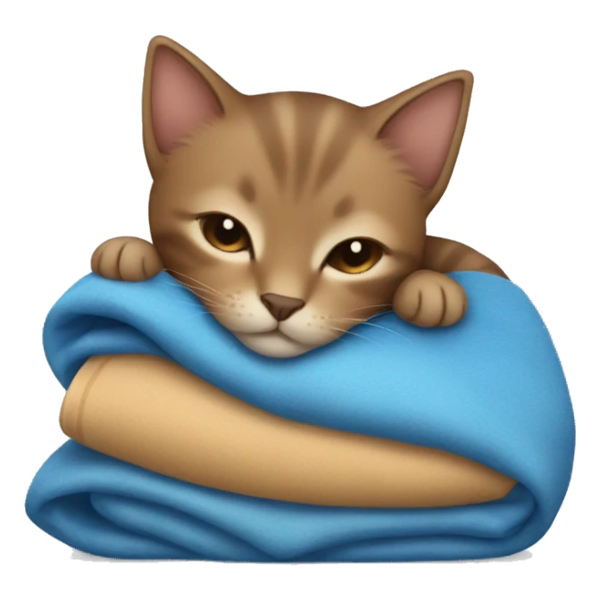 Brown kitten sleeping with blue banket  sticker
