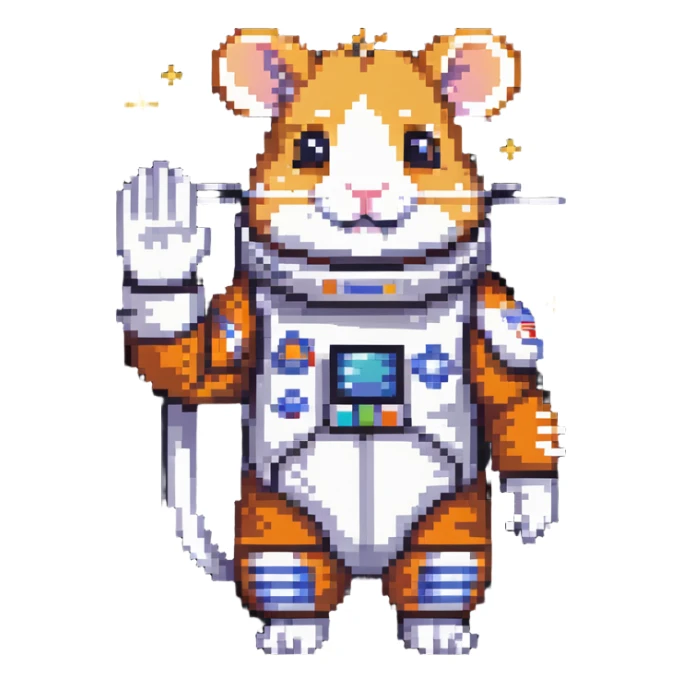 space hamster in a spacesuit waving his hand sticker