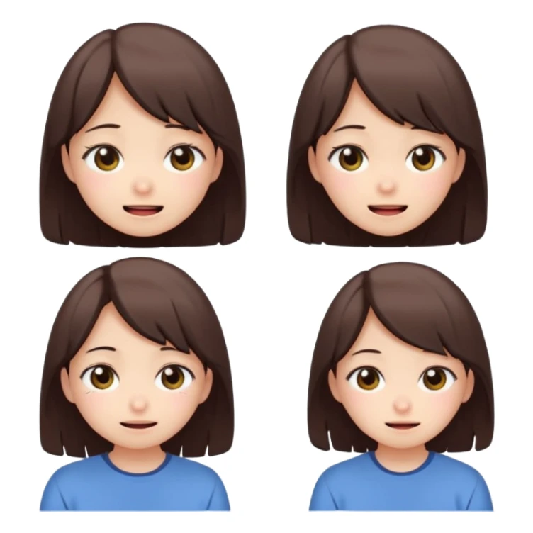  prompt เพื่อสร้างเป็นกริด 9 ภาพสร้างอิโมจิขนาด 1:1 ในสไตล์Yuru-Chara style บนภาพเดียวขนาด 16:9 โดยจัดวางแบบไม่มีส่วนไหนทับกัน มีขอบขาวแบบสติกเกอร์ ดังนี้
1) เด็กผู้หญิงหน้ายิ้ม 2) เด็กผู้หญิงน่ารักๆทำหน้าเบื่อโลก 3) เด็กผู้หญิงหน้าร้องให้ แบบน่ารักๆติดงอแง  sticker