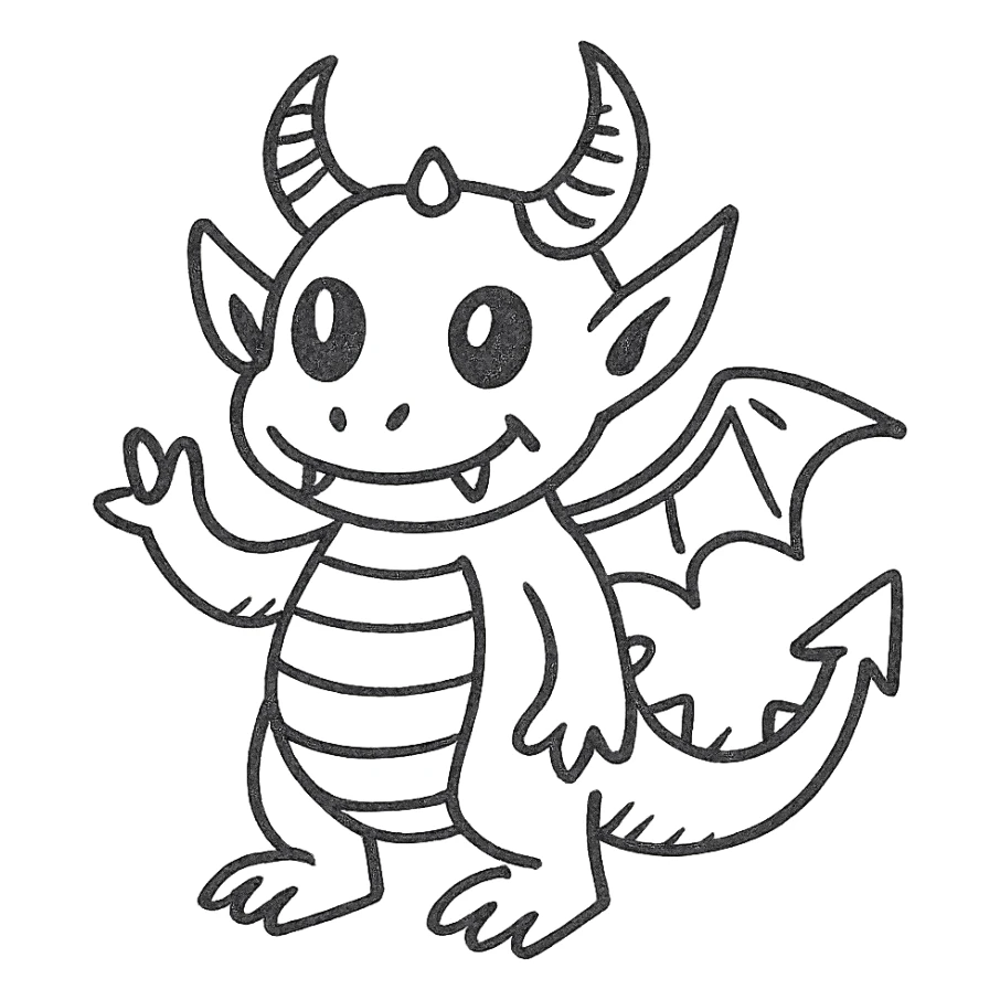 hand-drawn outlined kid dragon with demon and alien features sticker