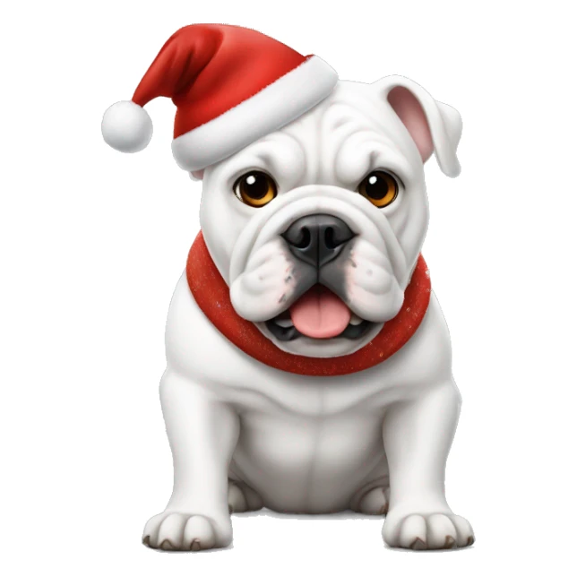 white bulldog with christmas hat sticker