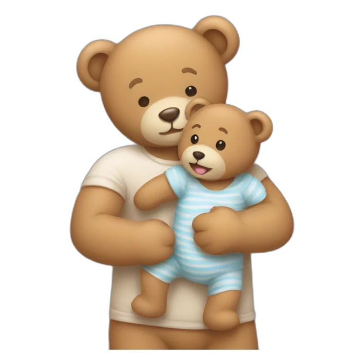 A Teddy Bear hugging a human baby sticker