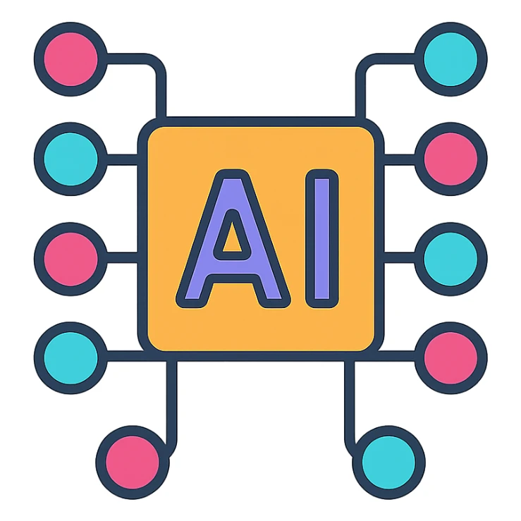 AI neural network icon, color outline style, geometric sticker