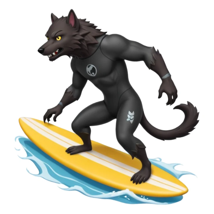 A werewolf surfing in a wetsuit sticker