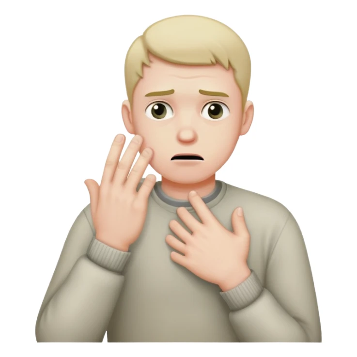 guy crossing his hand chocking himself w an annoyed face sticker