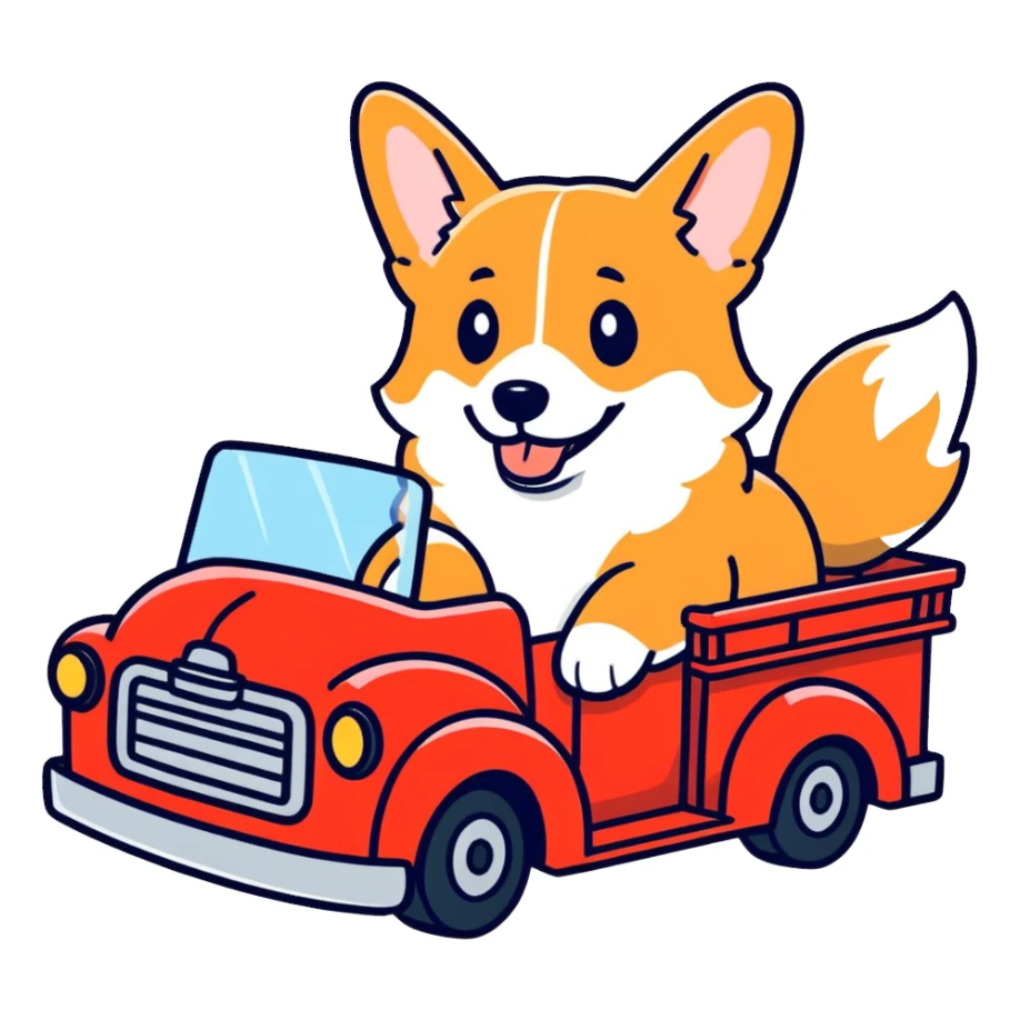 Corgi driving a red truck sticker