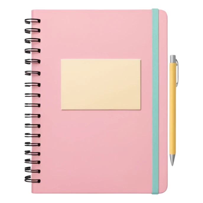 pastel aesthetic notebook, pink cover, slightly open with visible notes inside, beige and yellow paper, soft grain texture, pinterest illustration, no background sticker
