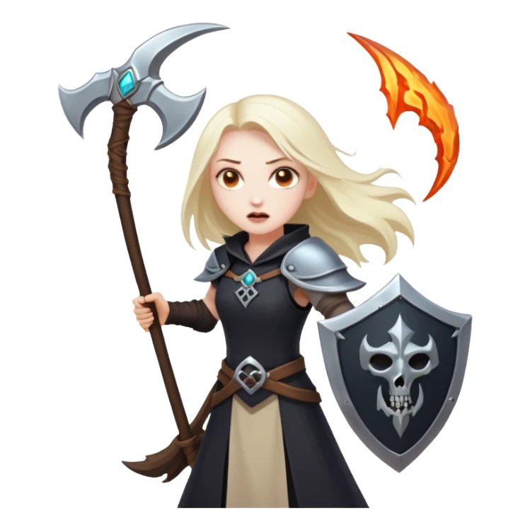 Necromancer girl with scythe and shield, beating a mage sticker