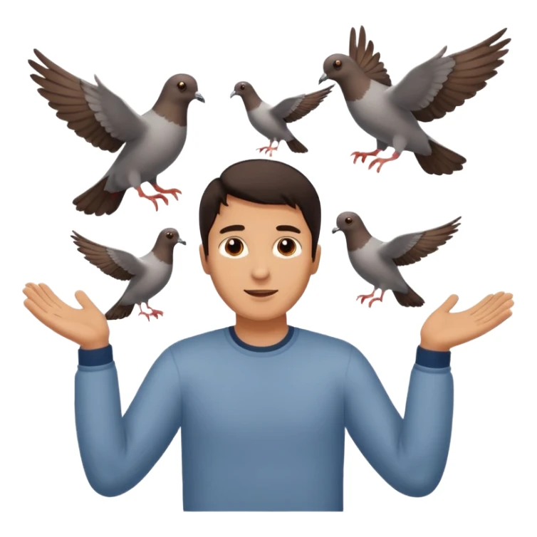 man open arms looking at a flying pigeon sticker