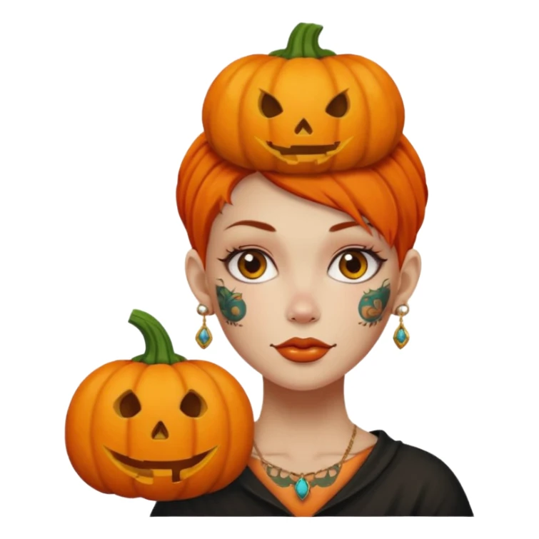 pumpkin head and face tattooed and extra big earing sticker